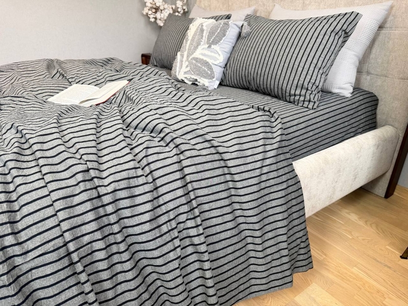 Постільна білизна Style Washed Cotton, варена бавовна, сіра в чорну смужку - зображення 16