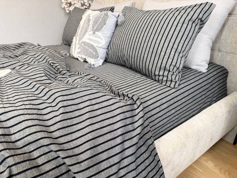 Постільна білизна Style Washed Cotton, варена бавовна, сіра в чорну смужку - зображення 17