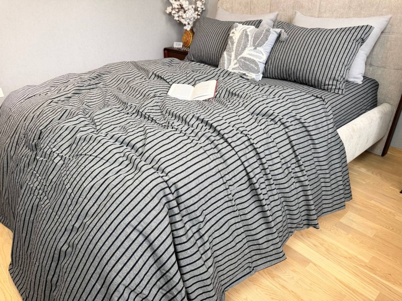 Постільна білизна Style Washed Cotton, варена бавовна, сіра в чорну смужку - зображення 20