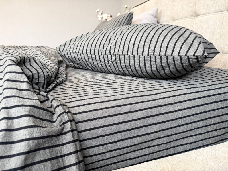 Постільна білизна Style Washed Cotton, варена бавовна, сіра в чорну смужку - зображення 21
