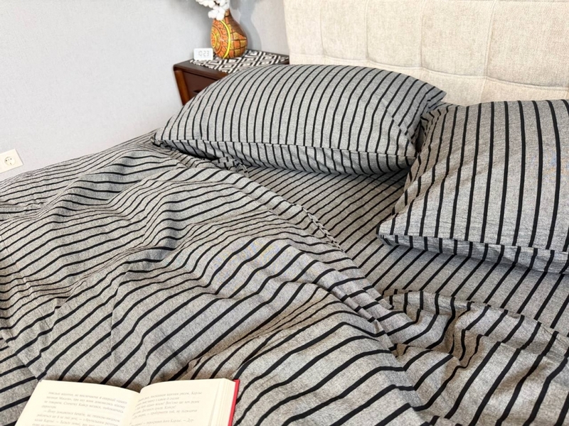 Постільна білизна Style Washed Cotton, варена бавовна, сіра в чорну смужку - зображення 23