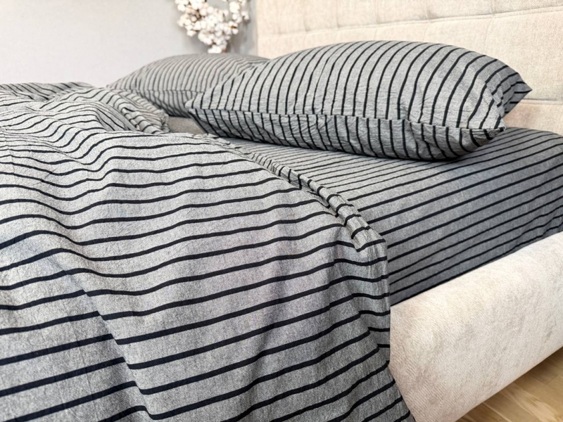 Постільна білизна Style Washed Cotton, варена бавовна, сіра в чорну смужку - зображення 24