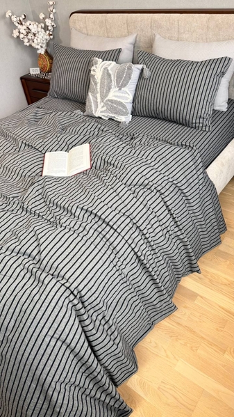 Постільна білизна Style Washed Cotton, варена бавовна, сіра в чорну смужку - зображення 5