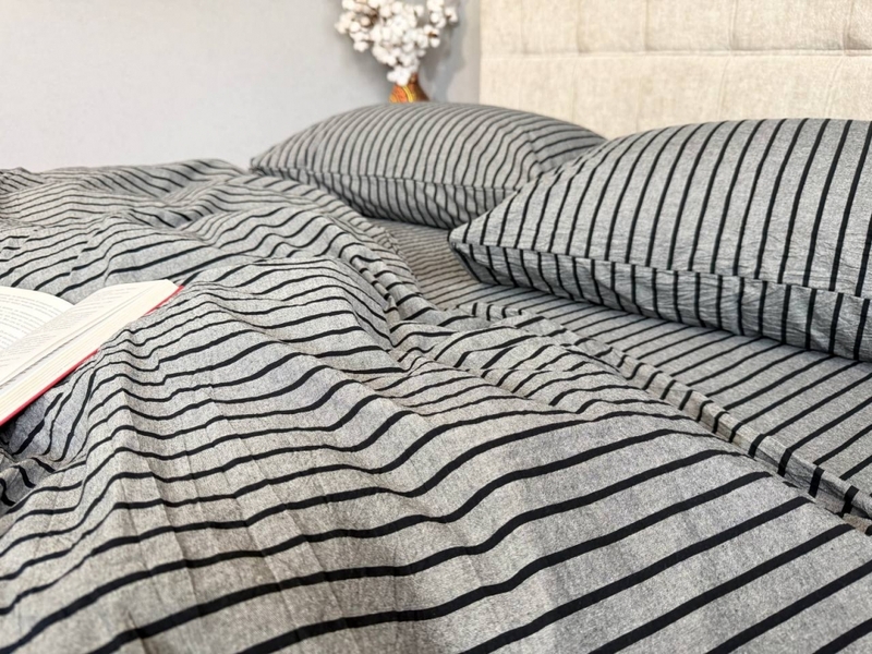 Постільна білизна Style Washed Cotton, варена бавовна, сіра в чорну смужку - зображення 7