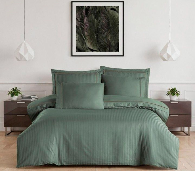 Постельное белье La Romano Orcella Moonmist Mona Series, евро, сатин Premium 300TC, серо-зеленое - изображение 1
