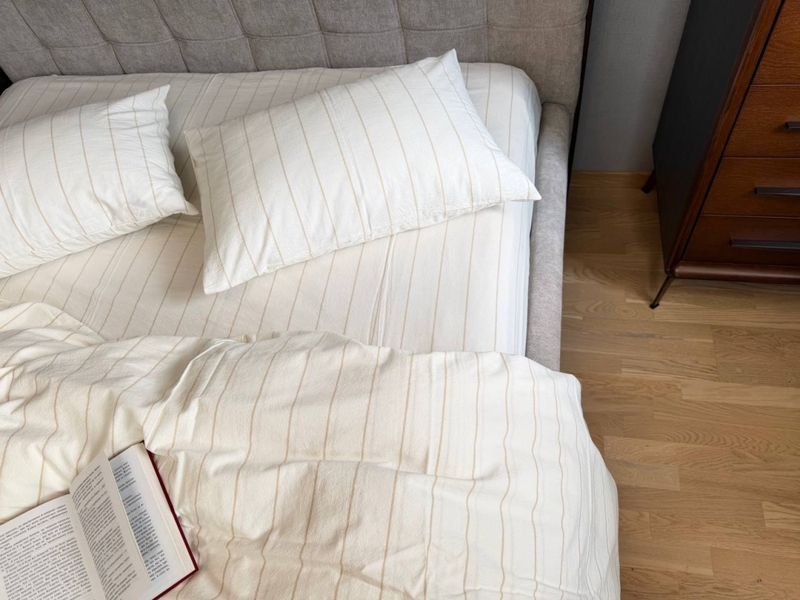Постільна білизна Lonely Washed Cotton, 100% бавовна варена з бежевими лініями - зображення 1