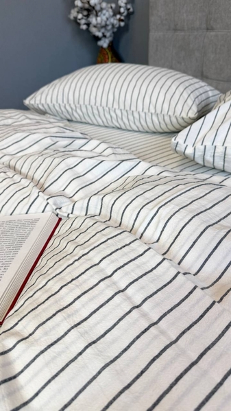 Постільна білизна Magic Washed Cotton, варена бавовна в тонку чорну смужку - зображення 13