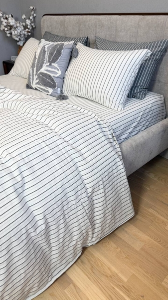 Постільна білизна Magic Washed Cotton, варена бавовна в тонку чорну смужку - зображення 14