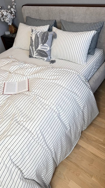 Постільна білизна Magic Washed Cotton, варена бавовна в тонку чорну смужку - зображення 17