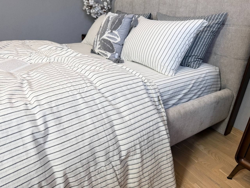 Постільна білизна Magic Washed Cotton, варена бавовна в тонку чорну смужку - зображення 18