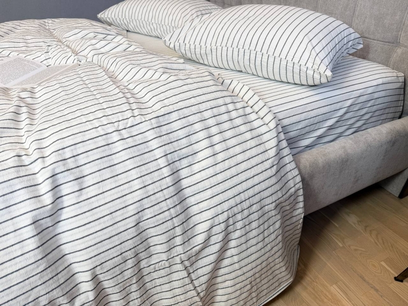 Постільна білизна Magic Washed Cotton, варена бавовна в тонку чорну смужку - зображення 8
