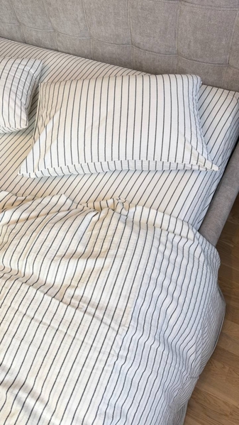 Постільна білизна Magic Washed Cotton, варена бавовна в тонку чорну смужку - зображення 9