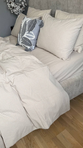 Постільна білизна Mini Bell Washed Cotton, кремова варена бавовна у тонку бежеву смужку - зображення 13