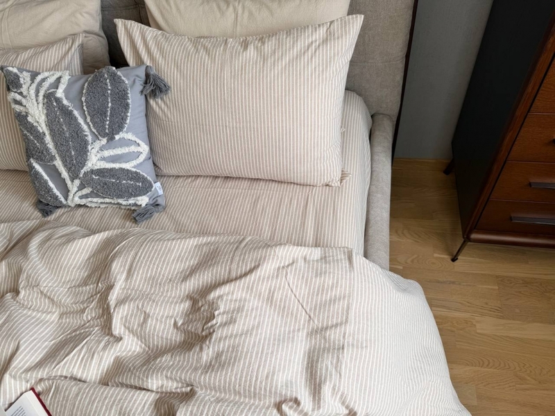 Постільна білизна Mini Bell Washed Cotton, кремова варена бавовна у тонку бежеву смужку - зображення 14