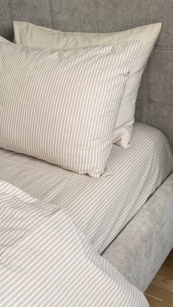 Постільна білизна Mini Bell Washed Cotton, кремова варена бавовна у тонку бежеву смужку - зображення 15