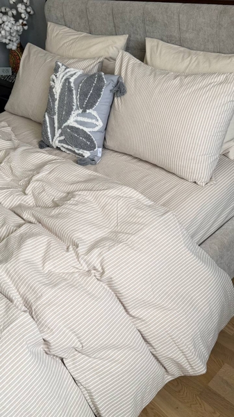 Постільна білизна Mini Bell Washed Cotton, кремова варена бавовна у тонку бежеву смужку - зображення 17
