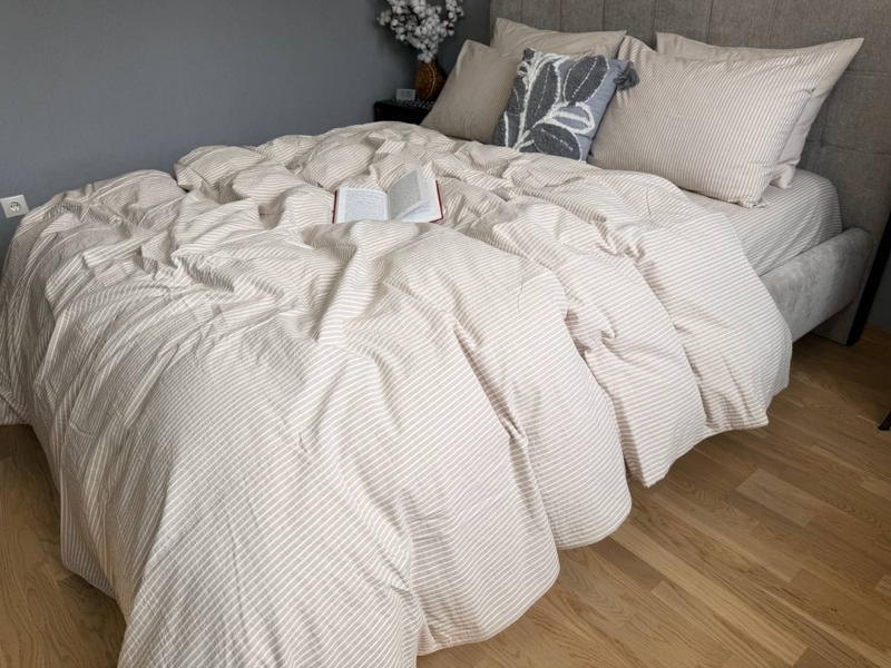 Постільна білизна Mini Bell Washed Cotton, кремова варена бавовна у тонку бежеву смужку - зображення 2