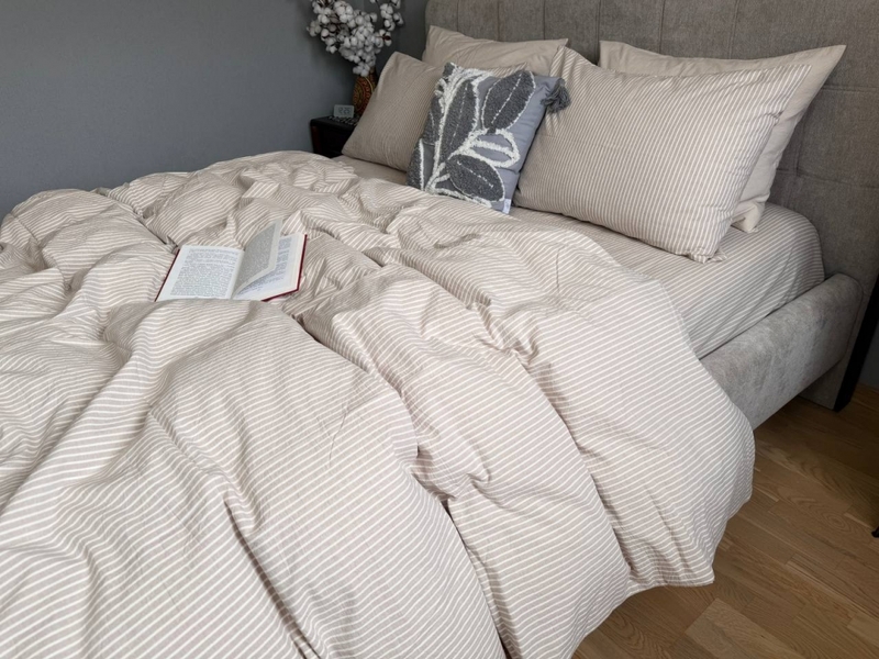 Постільна білизна Mini Bell Washed Cotton, кремова варена бавовна у тонку бежеву смужку - зображення 8