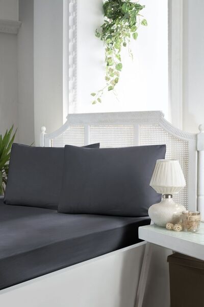 Простыня на резинке First Choice Сатин 160x200+2x50x70 (Dark Grey) - изображение 1