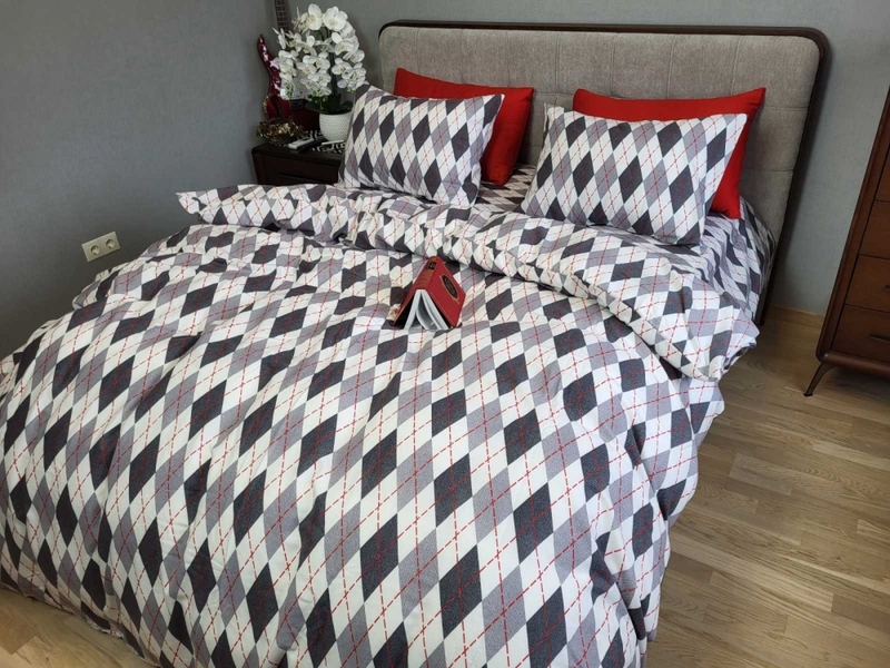 Комплект постільної білизни Ромб сірий, Turkish flannel - зображення 3