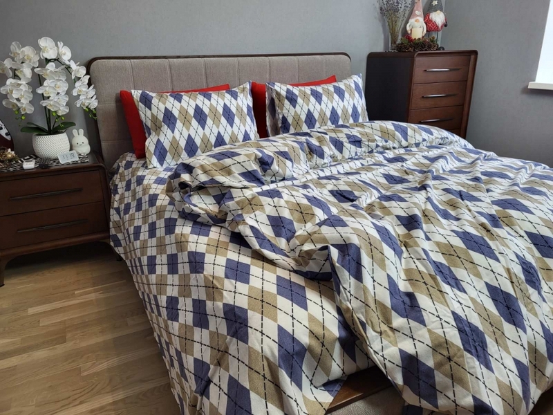 Комплект постільної білизни Ромб синій, Turkish flannel - зображення 5