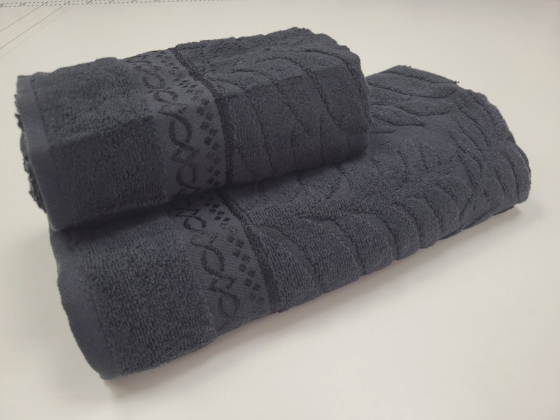 Полотенца махровые жаккардовые LUX COTTON AKASYA, 100 хлопок 520 гм2, черные, ТМ Gulcan - изображение 1