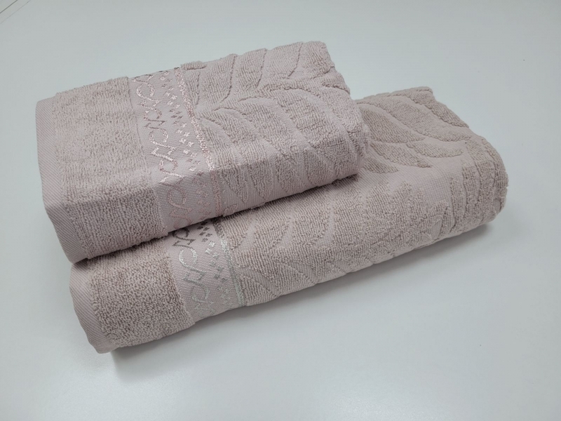 Полотенца махровые жаккардовые LUX COTTON AKASYA, 100 хлопок 520 гм2, пудра, ТМ Gulcan - изображение 1