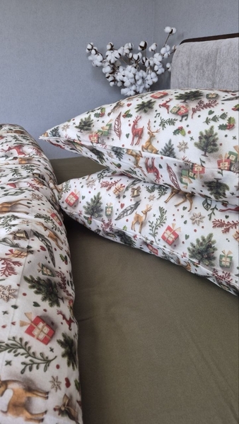 Комплект постільної білизни Різдвяні історіїхакі Turkish Flannel 5D новорічний - зображення 3