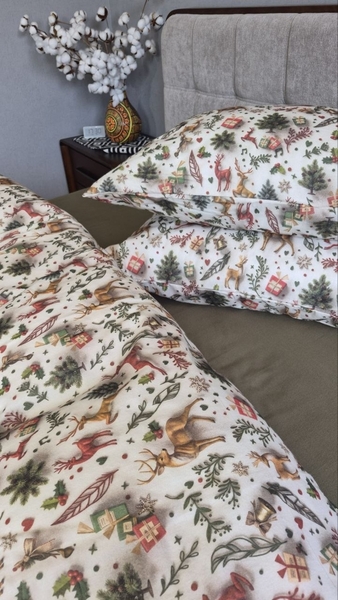 Комплект постільної білизни Різдвяні історіїхакі Turkish Flannel 5D новорічний - зображення 6