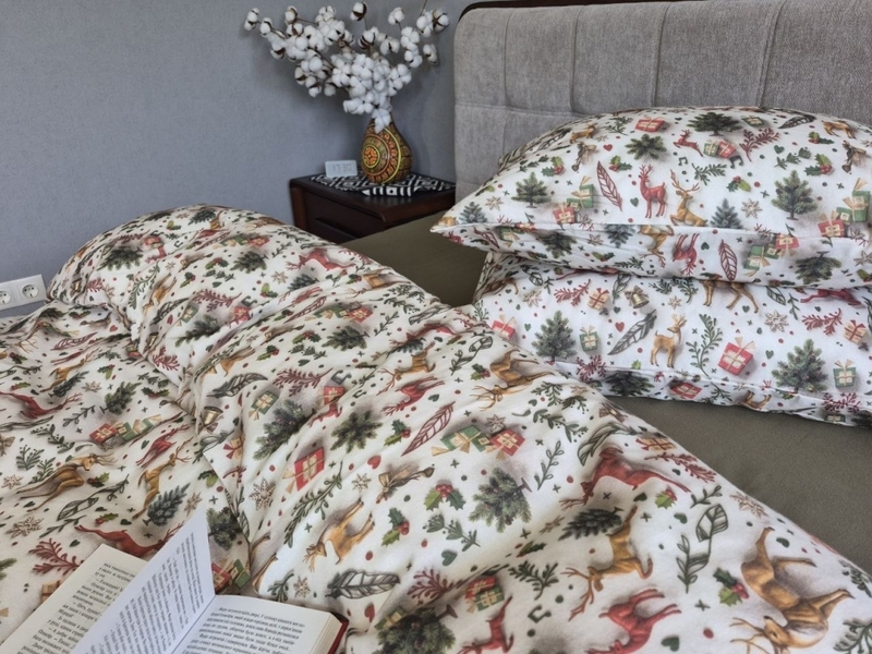 Комплект постільної білизни Різдвяні історіїхакі Turkish Flannel 5D новорічний - зображення 7