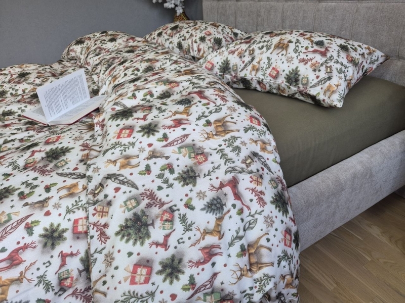 Комплект постільної білизни Різдвяні історіїхакі Turkish Flannel 5D новорічний - зображення 8