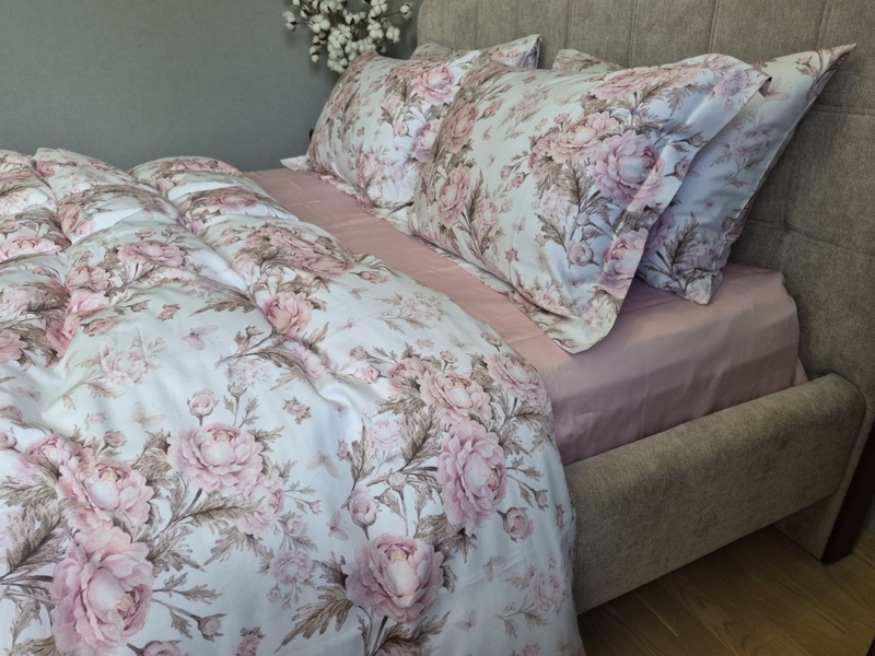 Комплект постільної білизни Сатин PREMIUM, DESIRE PINK, з рожевими півоніями - зображення 15