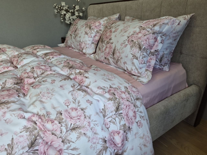 Комплект постільної білизни Сатин PREMIUM, DESIRE PINK, з рожевими півоніями - зображення 4