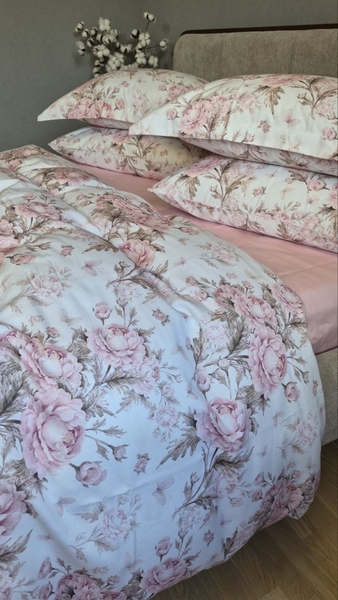 Комплект постільної білизни Сатин PREMIUM, DESIRE PINK, з рожевими півоніями - зображення 6