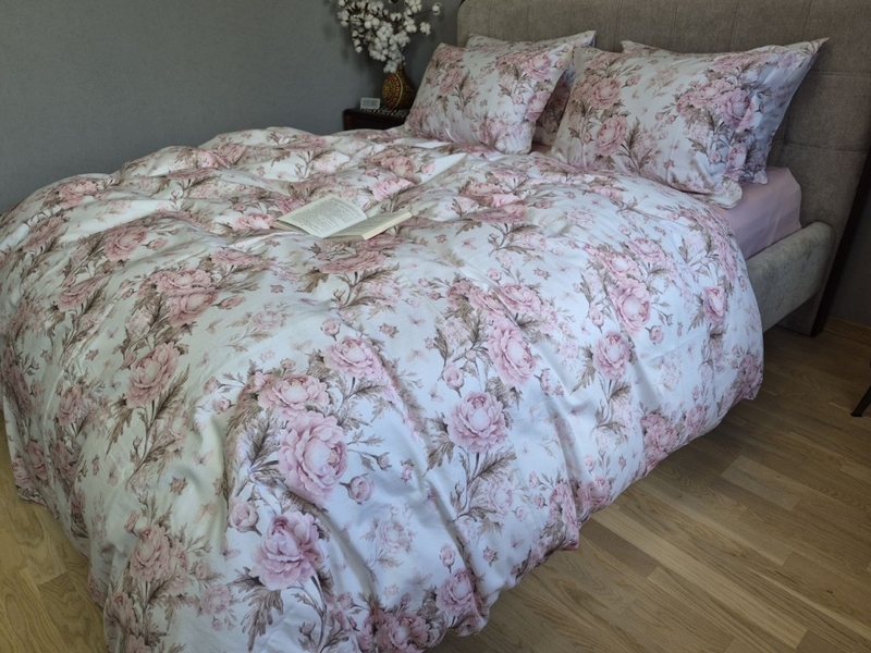 Комплект постільної білизни Сатин PREMIUM, DESIRE PINK, з рожевими півоніями - зображення 7