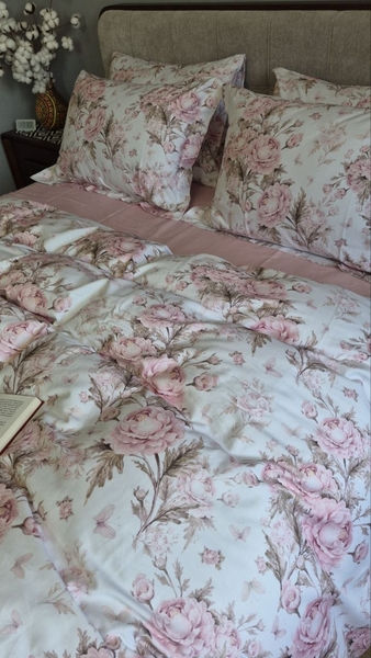 Комплект постільної білизни Сатин PREMIUM, DESIRE PINK, з рожевими півоніями - зображення 8
