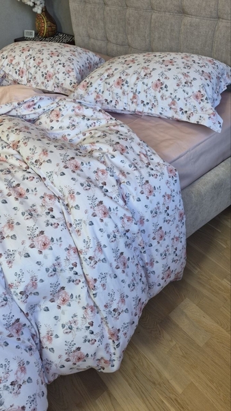 Комплект постельного белья Linda Сатин PREMIUM, нежно-розовый с цветами - изображение 15