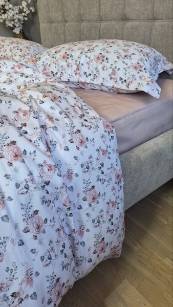 Комплект постельного белья Linda Сатин PREMIUM, нежно-розовый с цветами - изображение 20