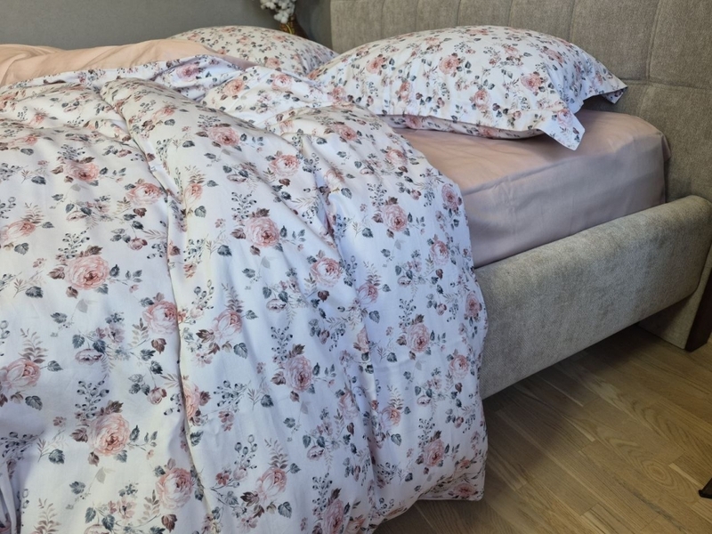 Комплект постельного белья Linda Сатин PREMIUM, нежно-розовый с цветами - изображение 21