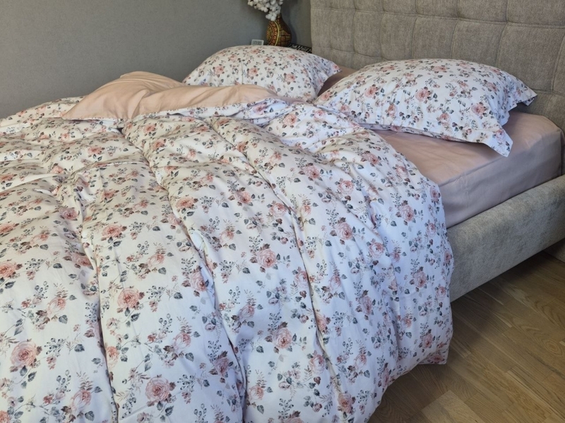 Комплект постельного белья Linda Сатин PREMIUM, нежно-розовый с цветами - изображение 25