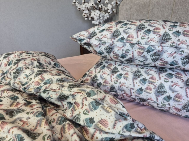 Комплект постільної білизни Шапуліпудра Turkish Flannel 5D зі сніговиками та шапками - зображення 11