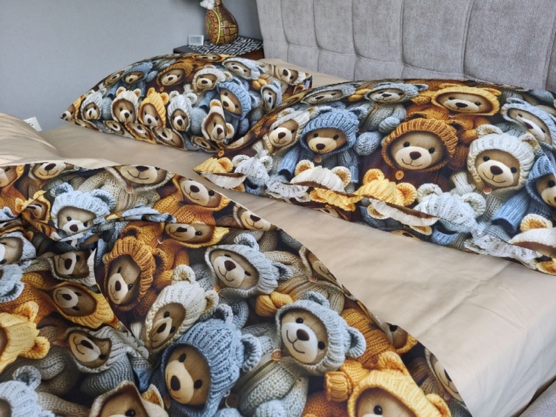 Комплект постельного белья Медвежата Стиляги Cotton 5D бежевый - изображение 14