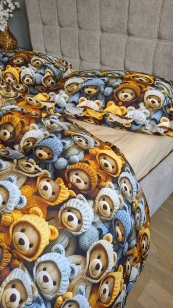 Комплект постельного белья Медвежата Стиляги Cotton 5D бежевый - изображение 16