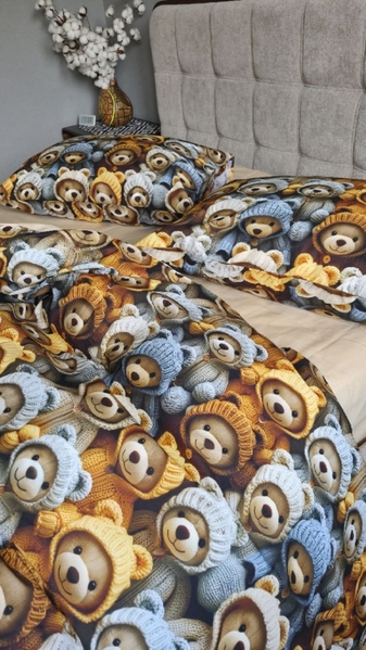 Комплект постельного белья Медвежата Стиляги Cotton 5D бежевый - изображение 17