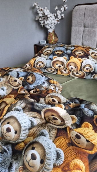 Комплект постільної білизни Ведмежата Стиляги Cotton 5D Хакі - зображення 4