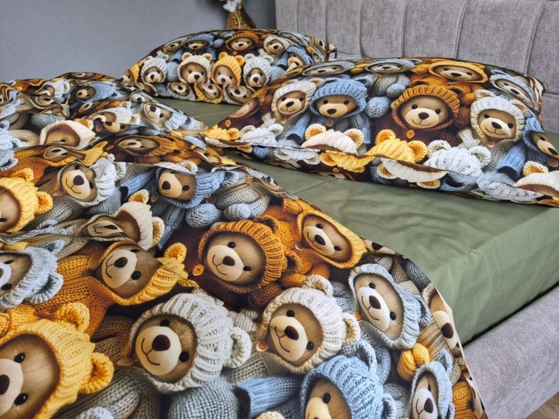 Комплект постільної білизни Ведмежата Стиляги Cotton 5D Хакі - зображення 6