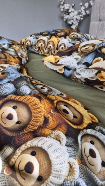 Комплект постільної білизни Ведмежата Стиляги Cotton 5D Хакі - зображення 7