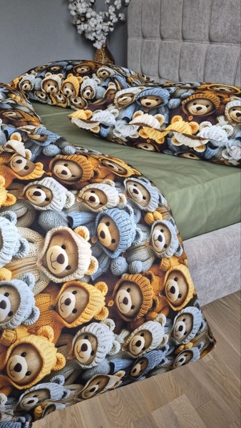 Комплект постільної білизни Ведмежата Стиляги Cotton 5D Хакі - зображення 9