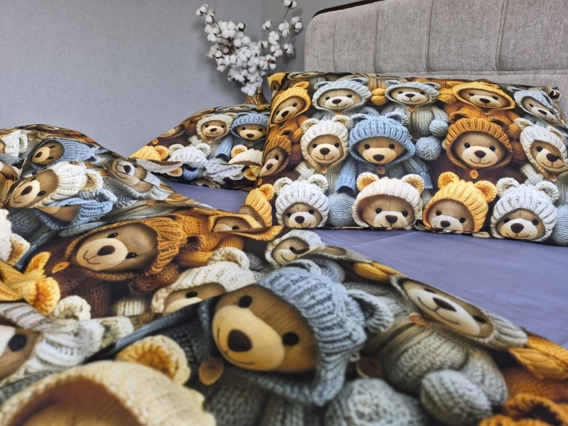Комплект постільної білизни Ведмежата Стиляги Cotton 5D лавандовий - зображення 5