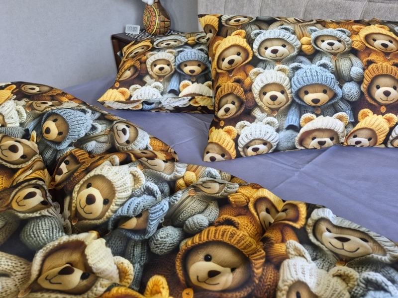 Комплект постільної білизни Ведмежата Стиляги Cotton 5D лавандовий - зображення 9